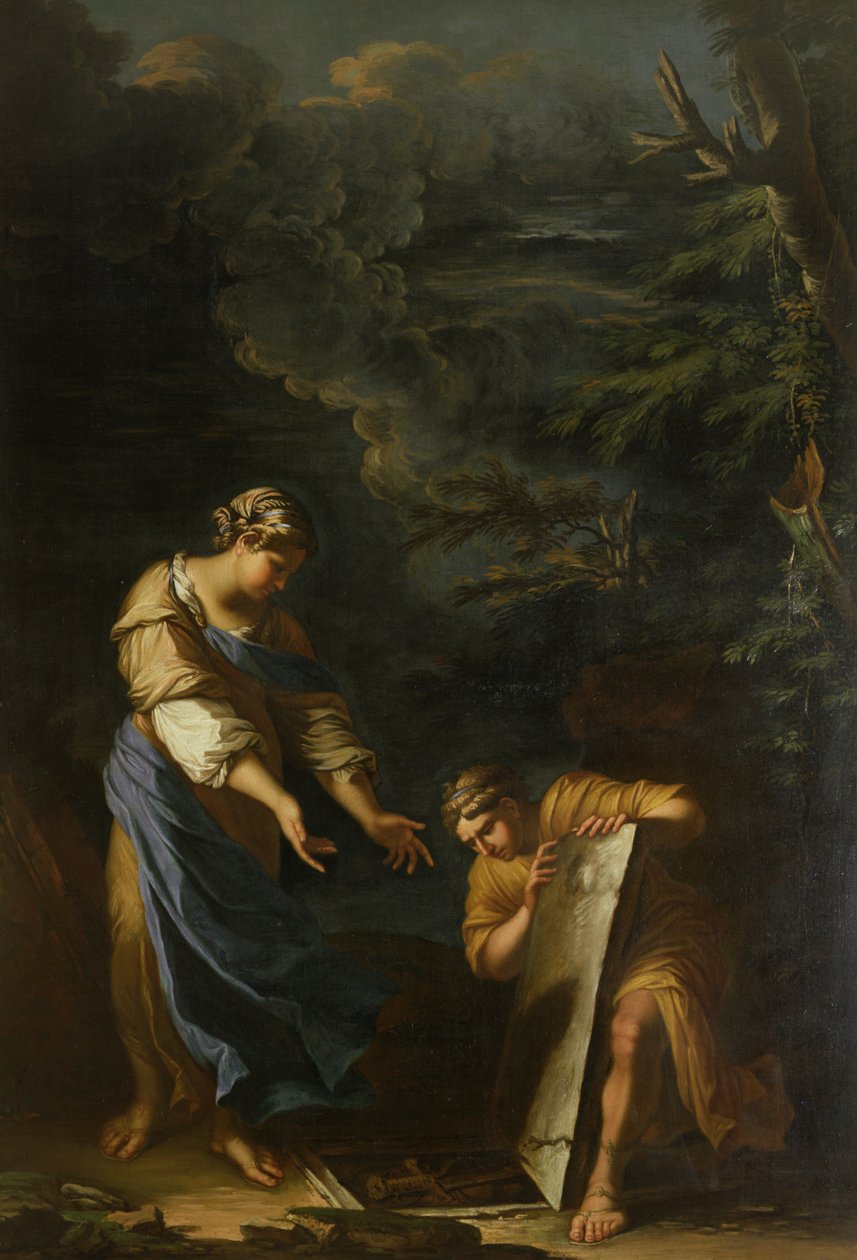 Theseus zvedá kámen od Salvator Rosa
