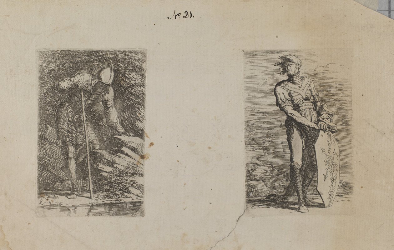 (Série figurek) Obrněný muž hledící do potoka od Salvator Rosa