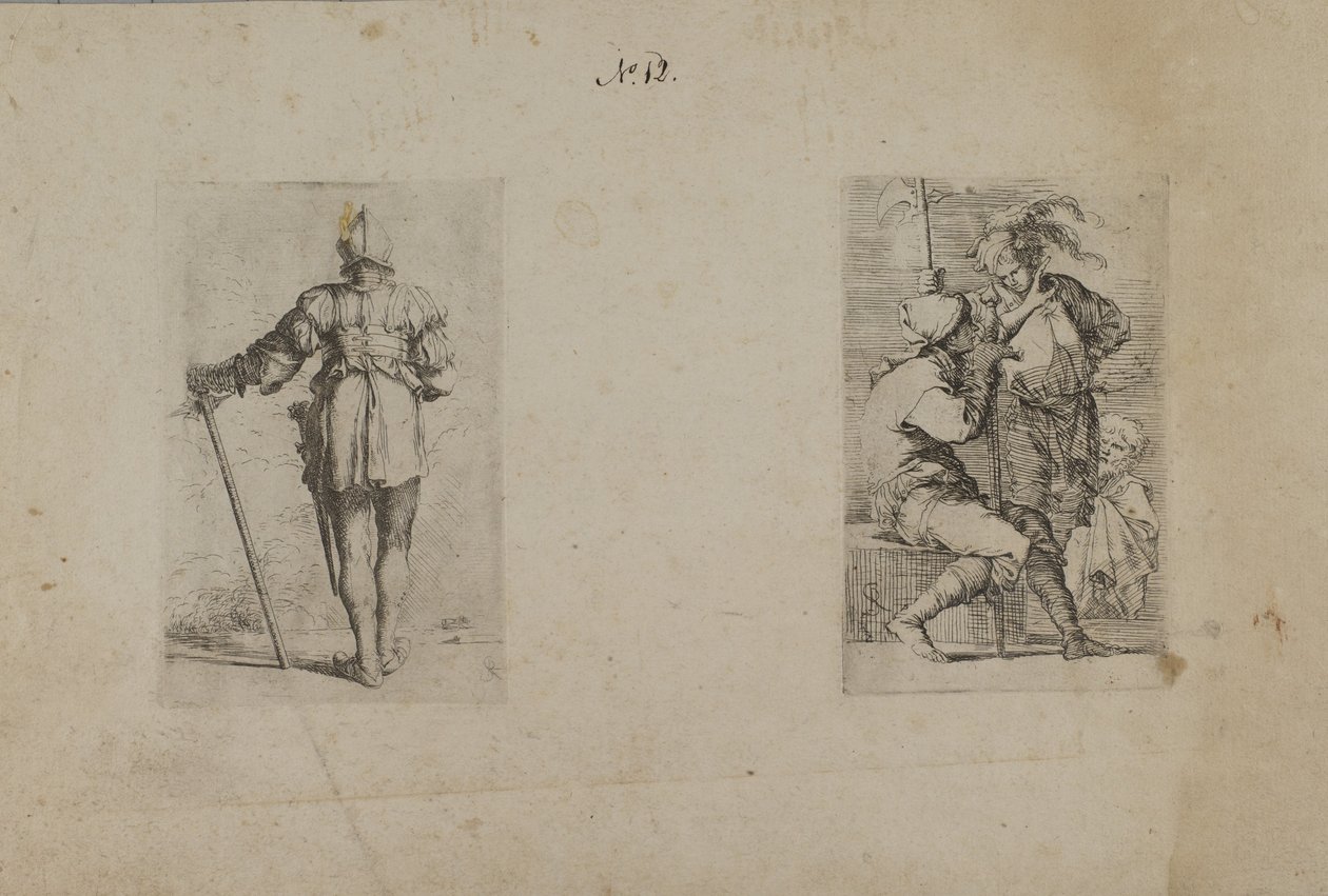 (Série figurek) Záda muže s helmou, stojícího od Salvator Rosa