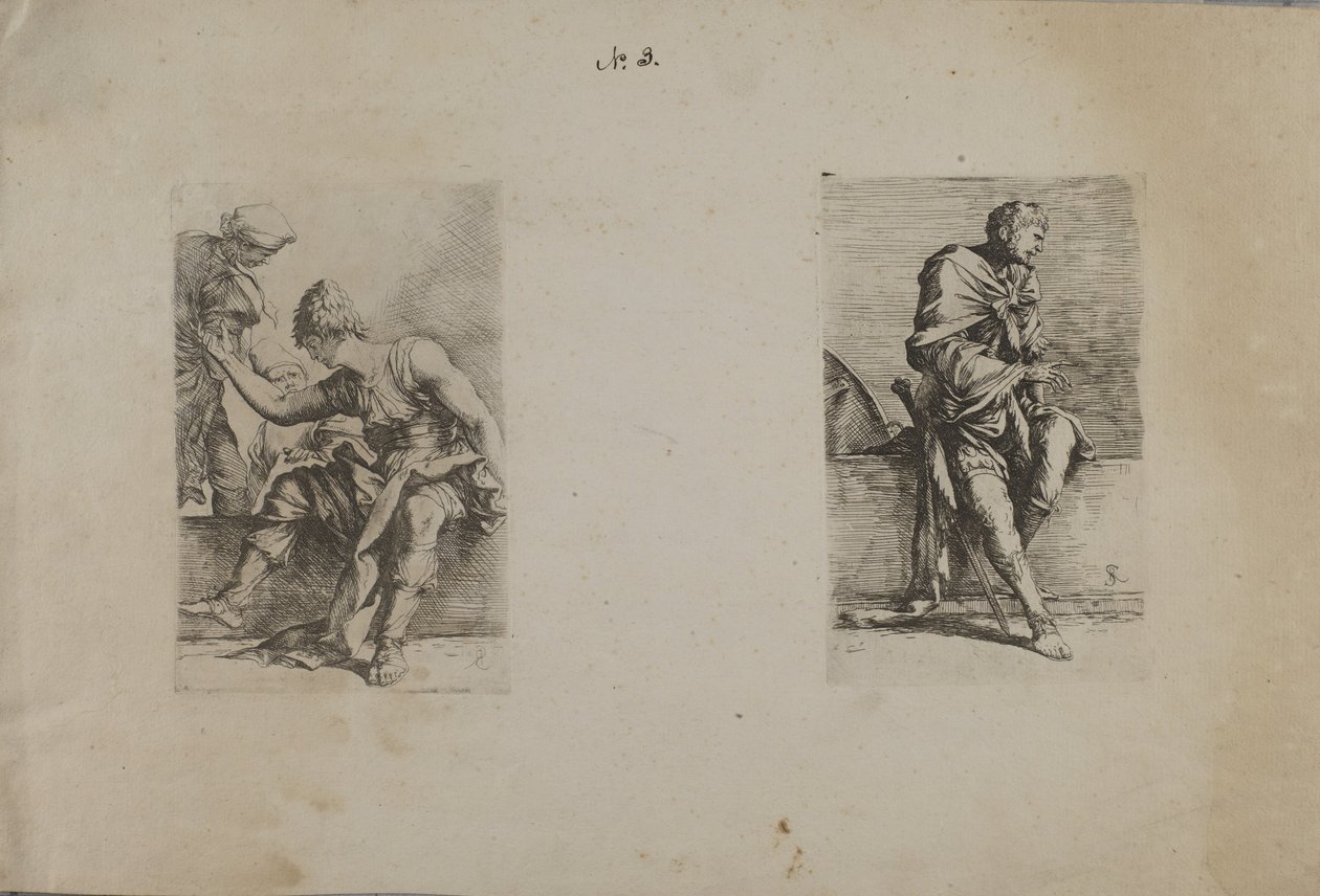 (Série figurek) Sedící postava se špičatou hlavou od Salvator Rosa