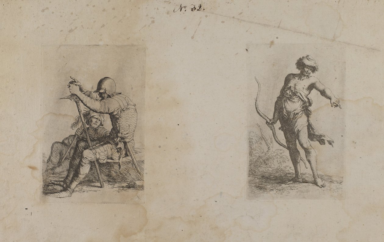 (série figurek) Dva sedící muži, každý se zbraní v ruce od Salvator Rosa