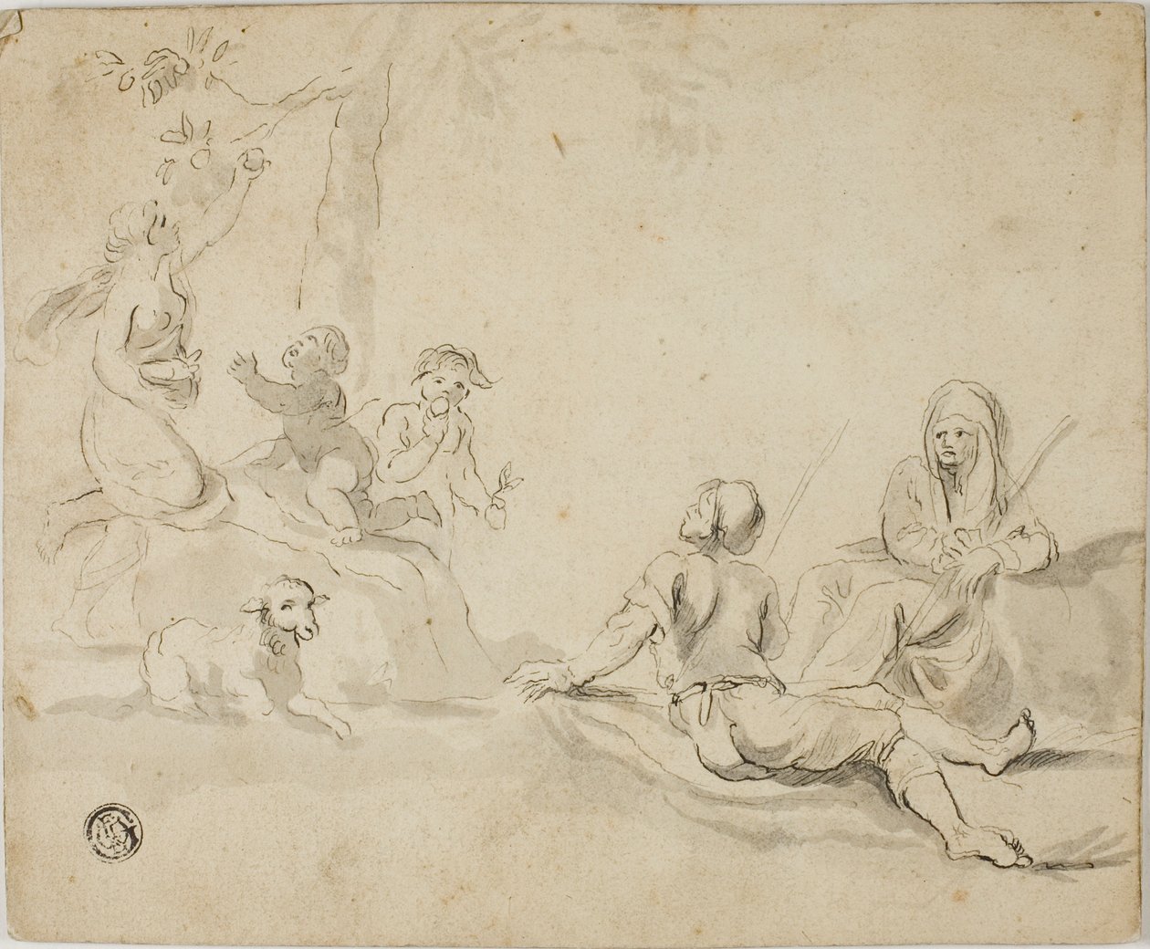 Sběrači jablek a odpočívající pastýři od Salvator Rosa