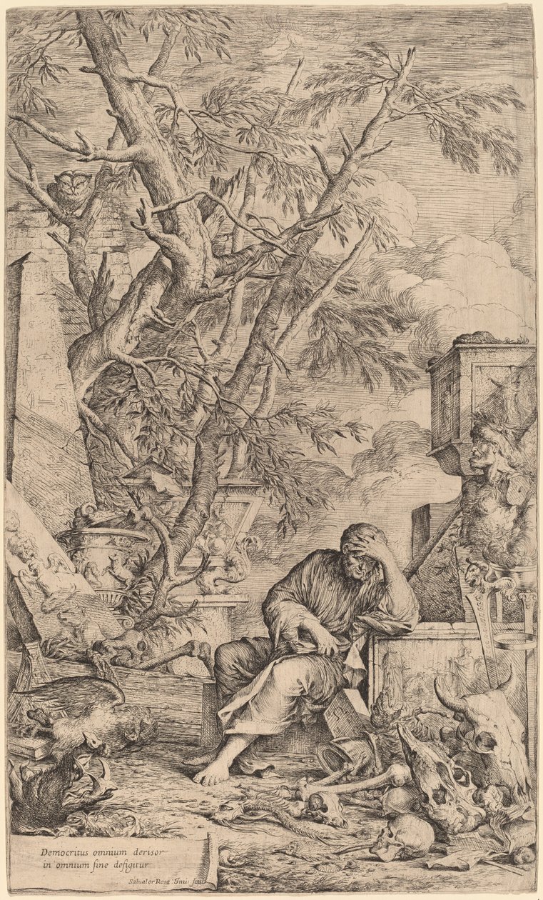 Démokritos v meditaci od Salvator Rosa
