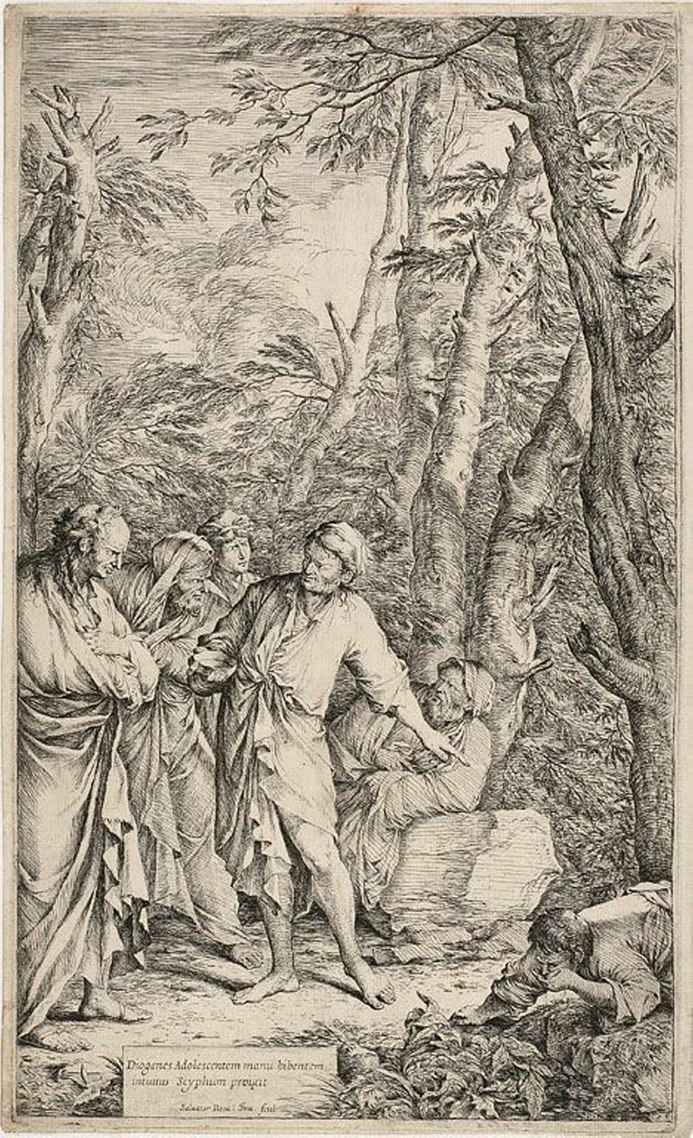 Diogenes odhazuje svou misku od Salvator Rosa