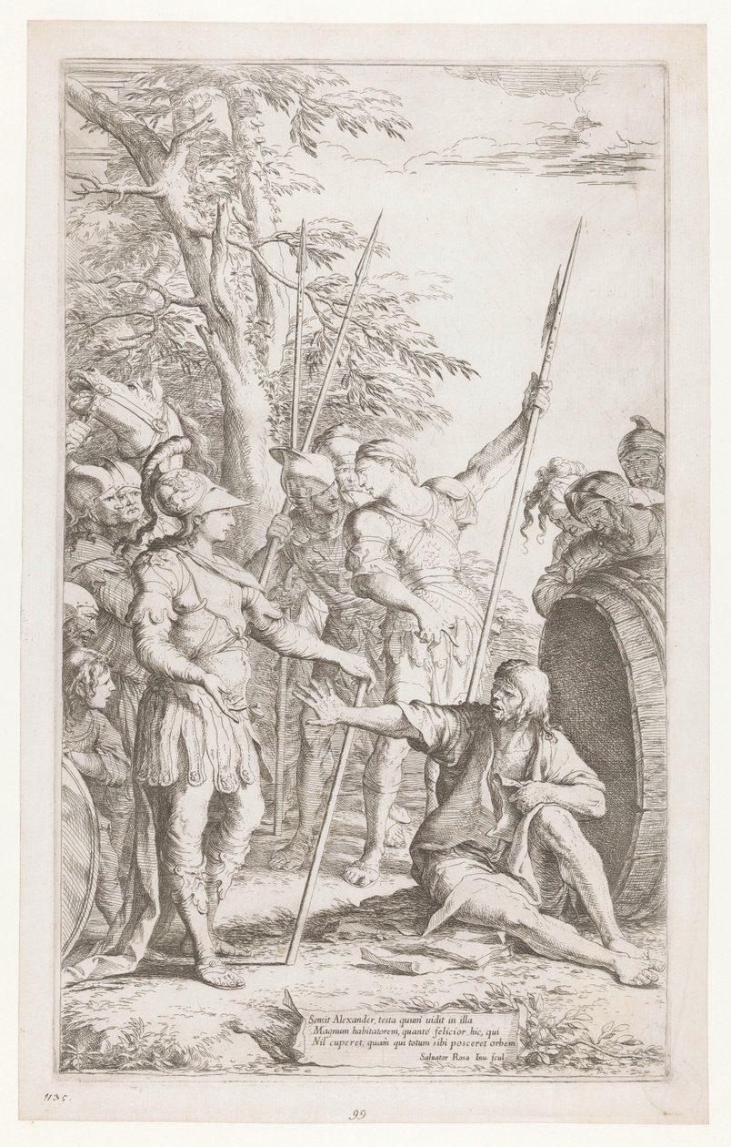 Diogenes žádá Alexandra, aby nestál v jeho světle od Salvator Rosa