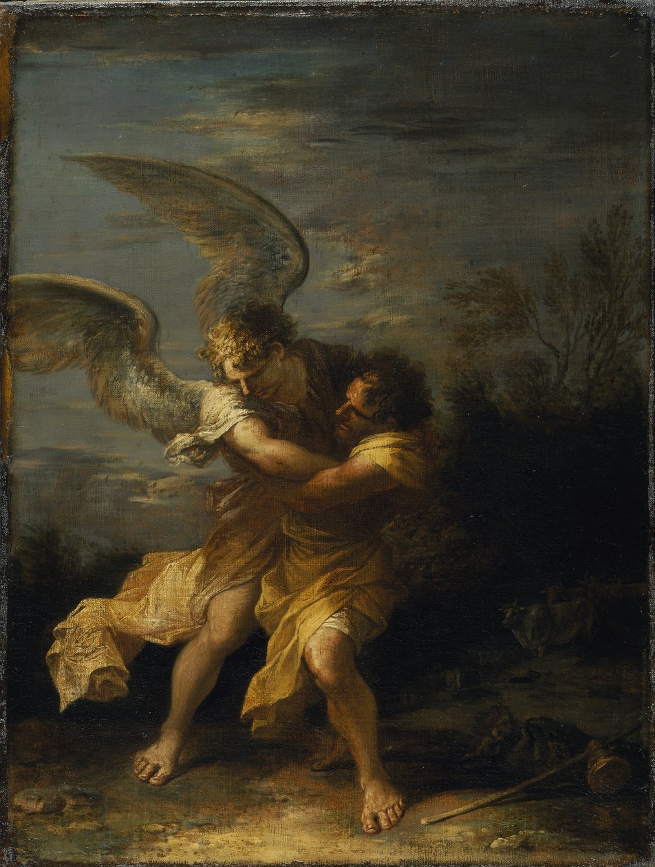 Jacob zápasí s andělem (olej na plátně) od Salvator Rosa