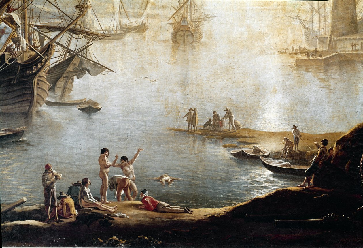Přístavní přístav, detail (olej na plátně od Salvator Rosa