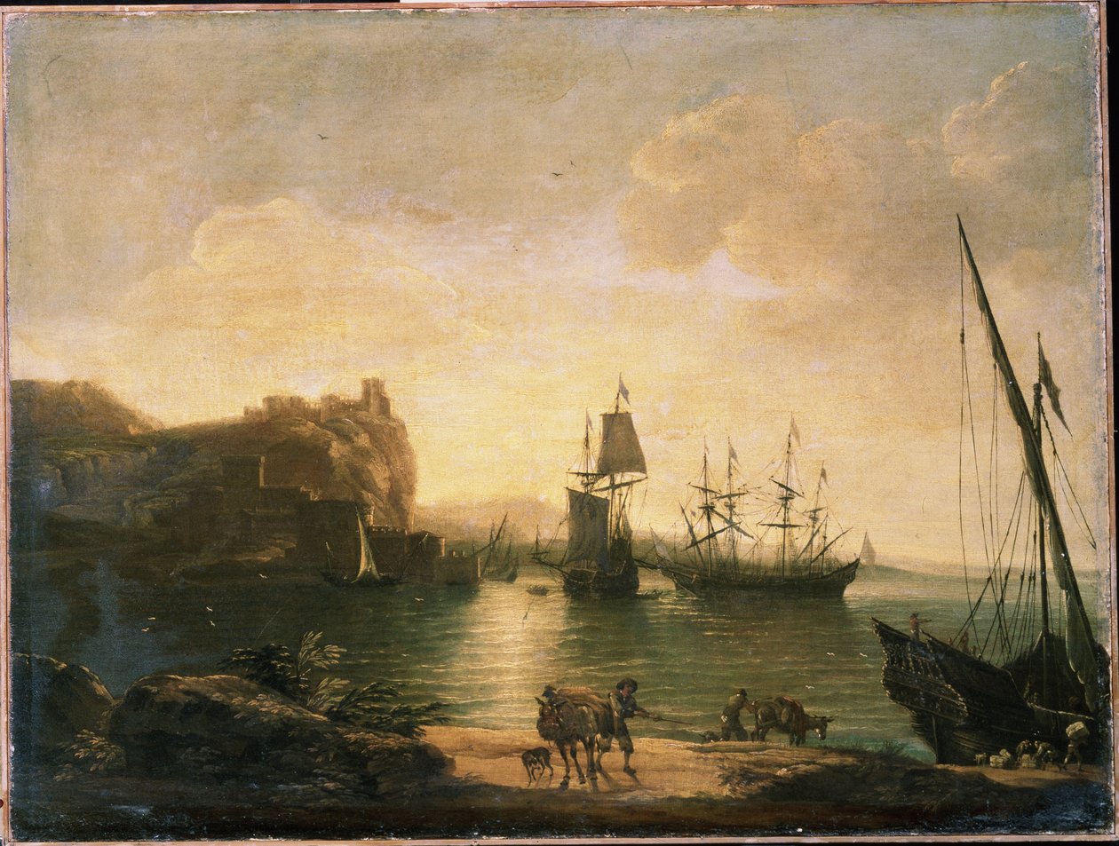 Přístav. Obraz Salvator (Salvatore) Rosa (1615-1673), olej na plátně, italské umění (Neapol), barokní umění. Muzeum umění M. Kroshitsky, Sevastopol (Ukrajina). od Salvator Rosa