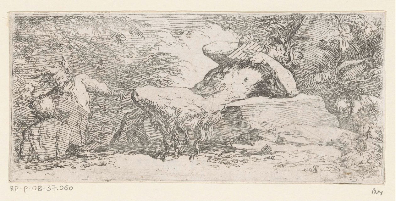 Satyr s pánvovou flétnou Tritons and River Gods (název série) od Salvator Rosa