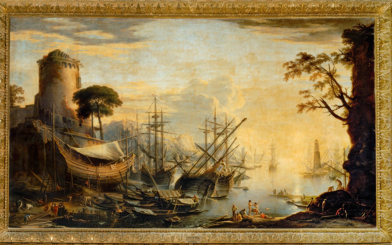 Námořní přístav při západu slunce od Salvator Rosa