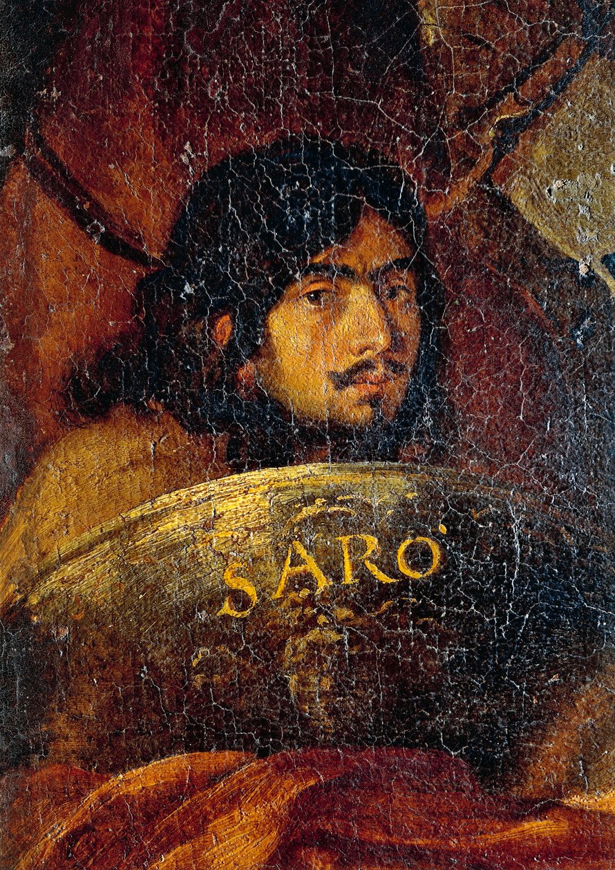 Autoportrét malíře, detail z bitvy mezi křesťany a Turky, Salvator Rosa (1613-1673), olej na plátně, 234x350 cm od Salvator Rosa