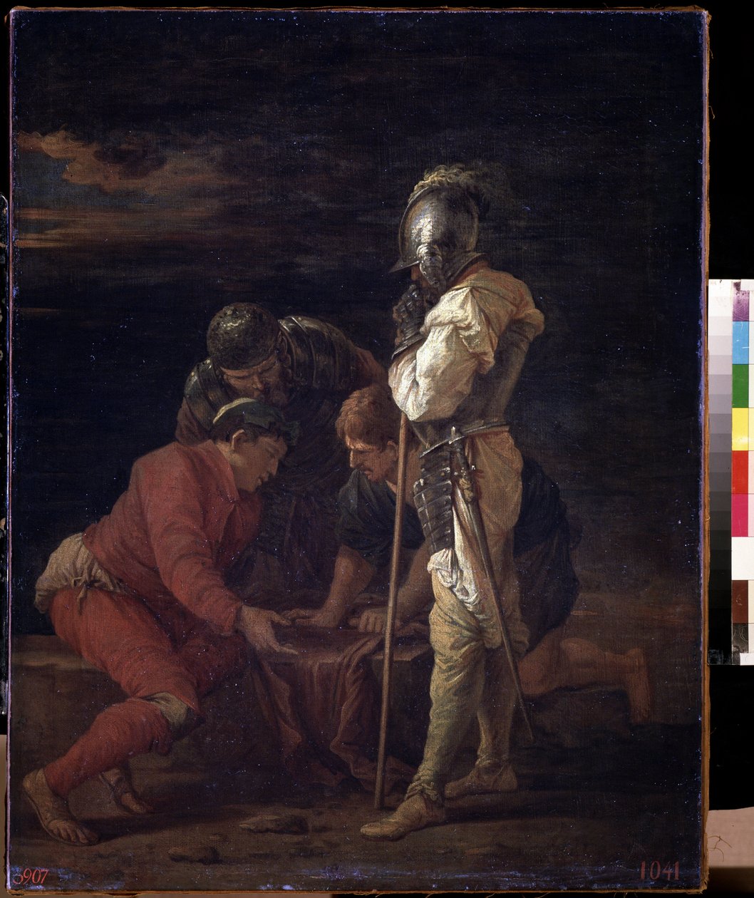 Vojáci hrají kostky. Obraz Salvator (Salvatore) Rosa (1615-1673), cca 1656, italské umění (Neapol), barokní umění. Státní muzeum výtvarných umění A. Puškina, Moskva. od Salvator Rosa