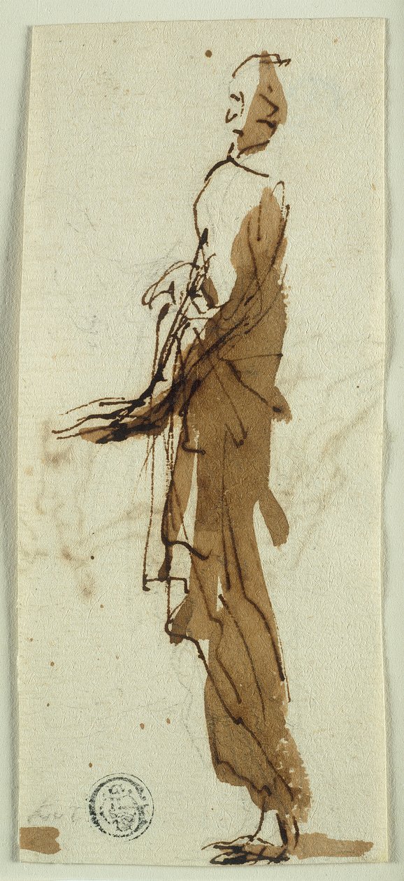 Stojící postava s drapérií z profilu (recto); Masakr neviňátek (verso) od Salvator Rosa