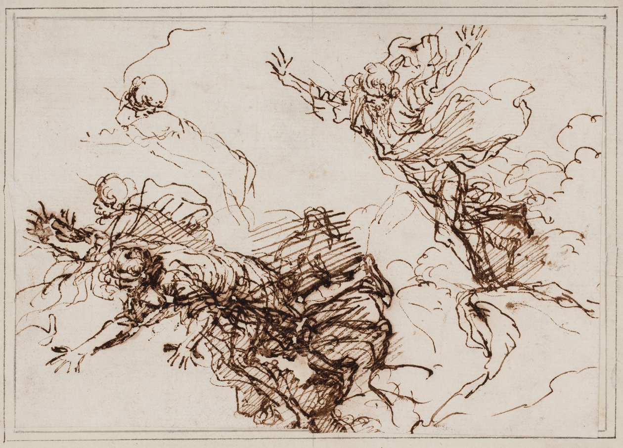 Studie k smrti Empedokla, po roce 1666 (pero, hnědý inkoust) od Salvator Rosa