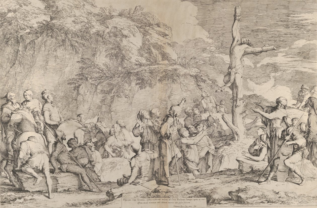 Ukřižování Polykrata tyrana po jeho zajetí Peršany, ca. 1662. od Salvator Rosa