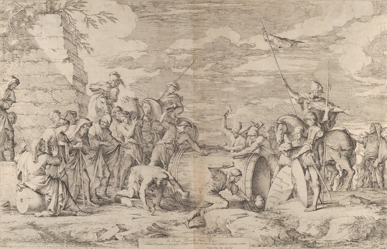 Smrt Marcuse Atilia Regula, ukázaného přibitého do vany Carthagi..., ca. 1661-62. od Salvator Rosa