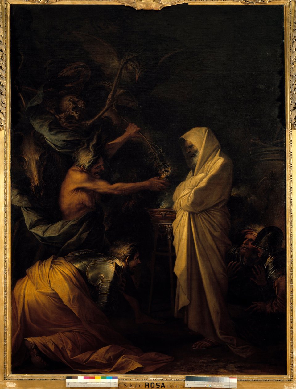 Stín Samuela objevující se v Saulovi na obraze Pythonisse of Endor od Salvator (Salvatore) Rosa (1615-1673) Kolem 1668 Sun. 2,73 x 1,93 m od Salvator Rosa