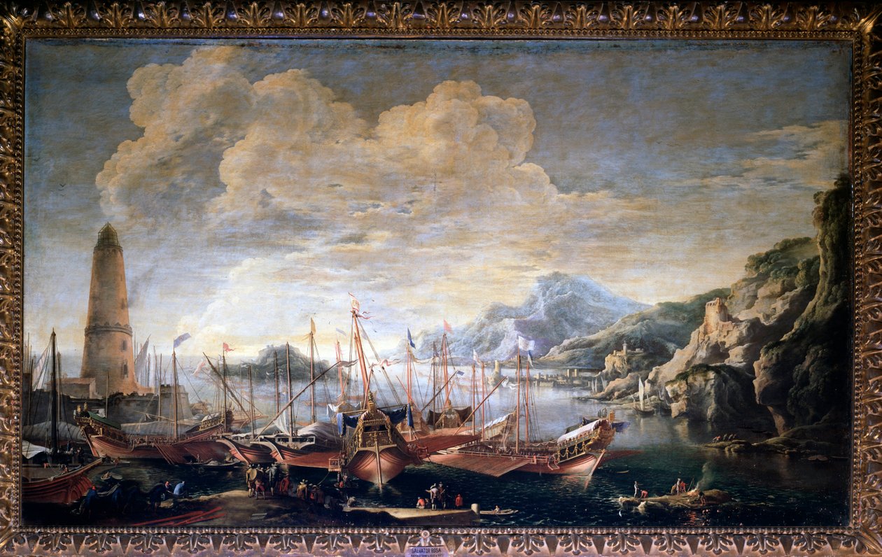 Pohled na přístav - olej na plátně od Salvator Rosa