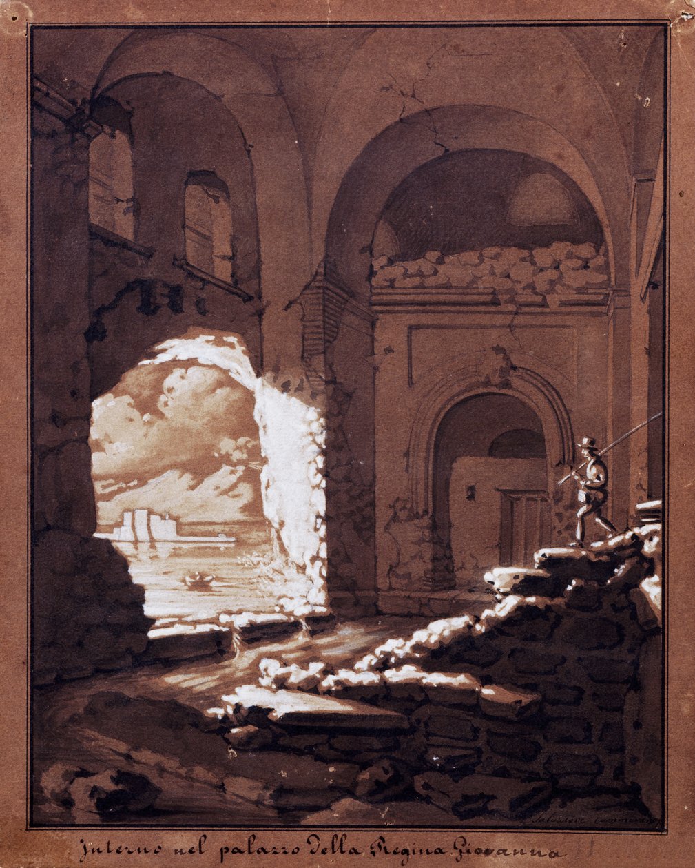 Interiér paláce královny Giovanny (tužka, inkoust a bílá tempera) od Salvatore Cammarano