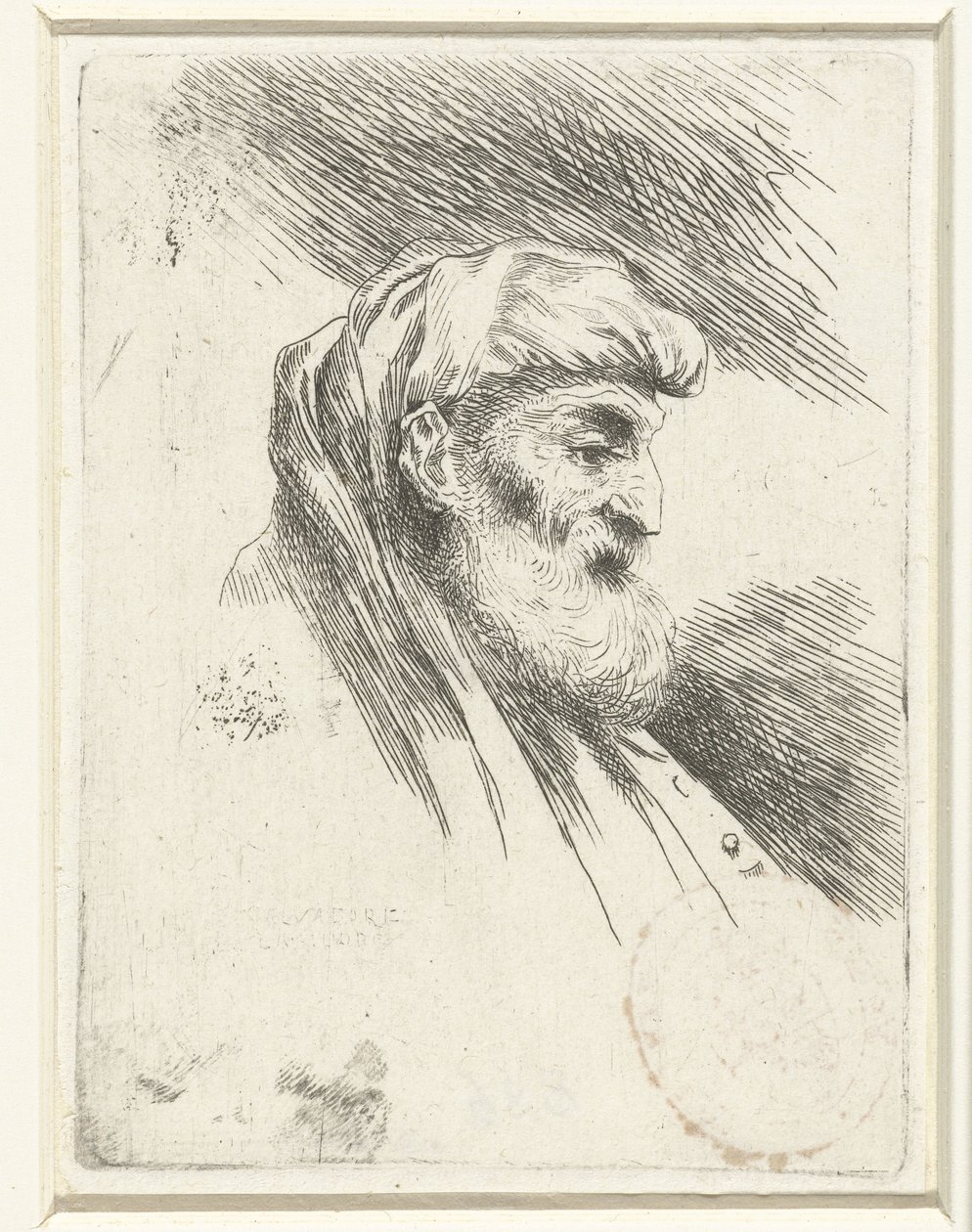 Hlava starého muže s plnovousem Malá studie hlav s orientální pokrývkou hlavy (název série) od Salvatore Castiglione (signed by artist)