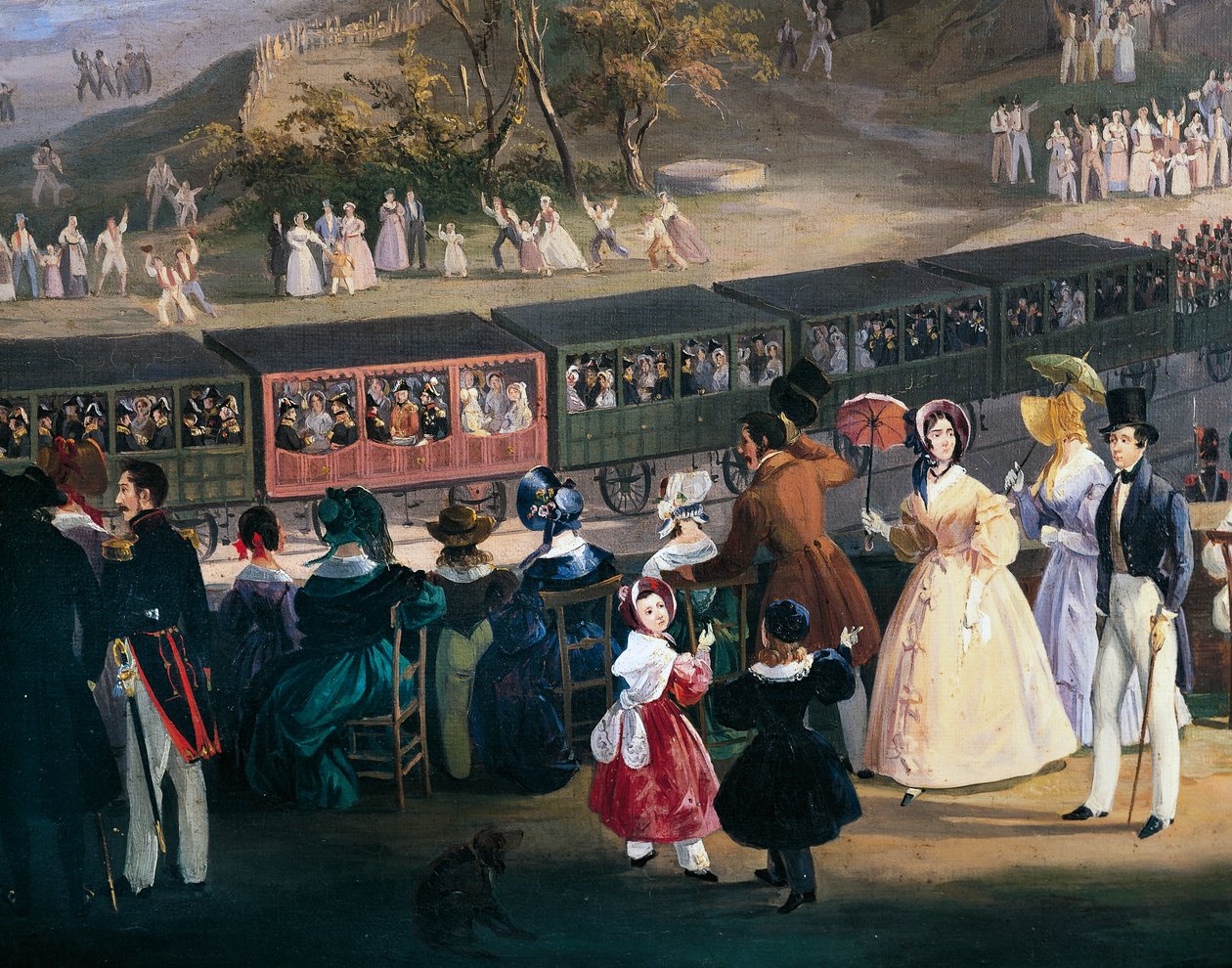 Ferdinand II. ve vlaku během první plavby Neapolsko-Porticijské železnice, říjen od Salvatore Fergola