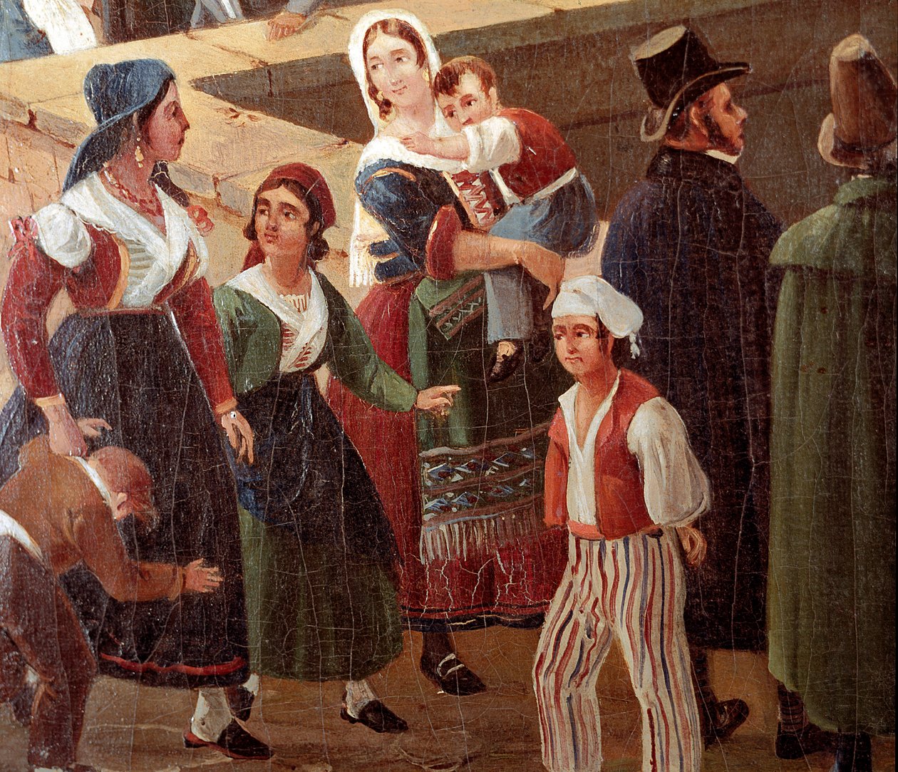 Tradiční neapolské kostýmy: obyčejní lidé Detail obrazu od Salvatora Fergoly (1799-1877) 1859 Národní muzeum San Martino Neapol od Salvatore Fergola