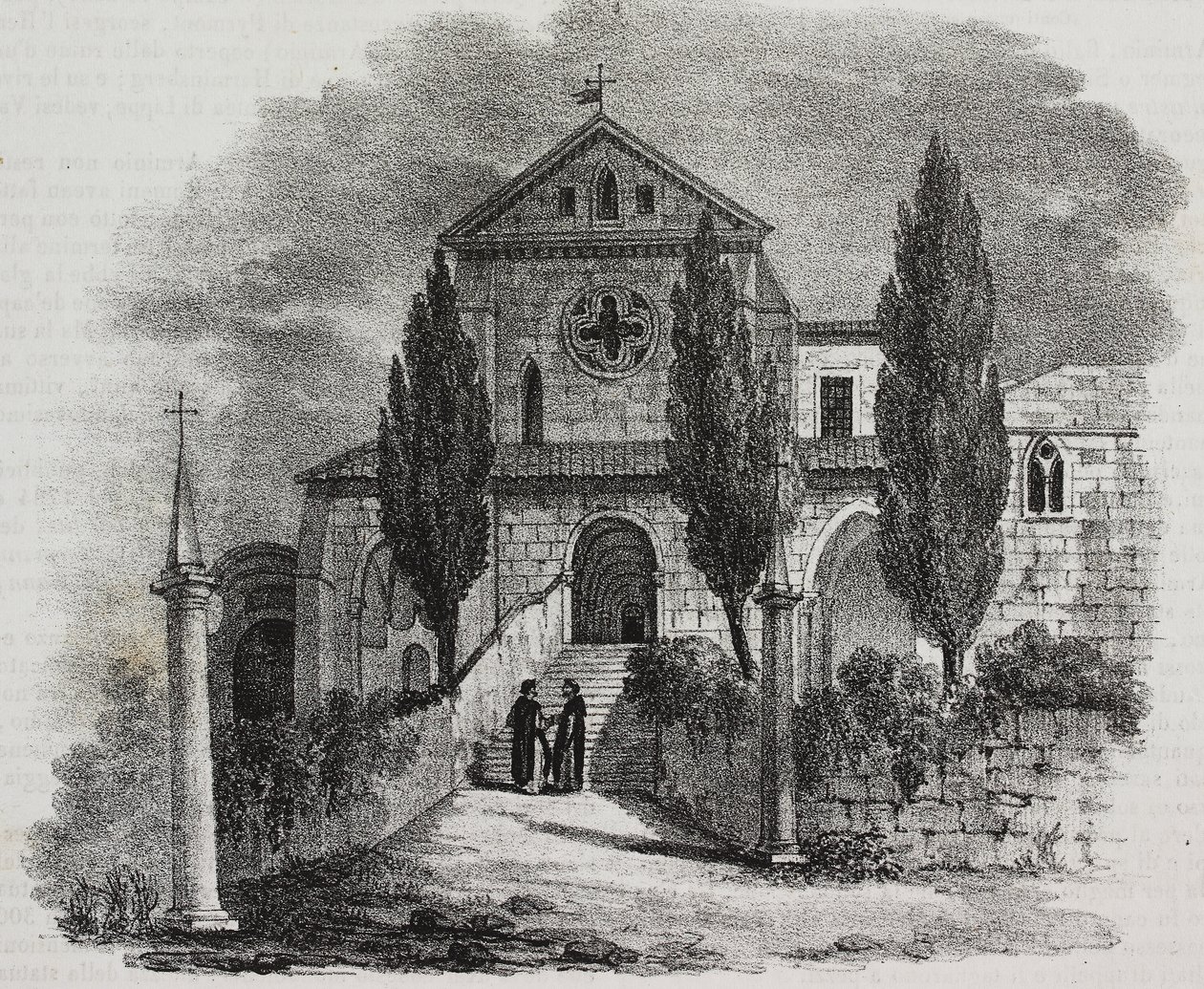 Opatství Casamari, Veroli, Lazio, Itálie, litografie Salvatore Puglia z Poliorama Pittoresco, n 47, 1. července od Salvatore Puglia