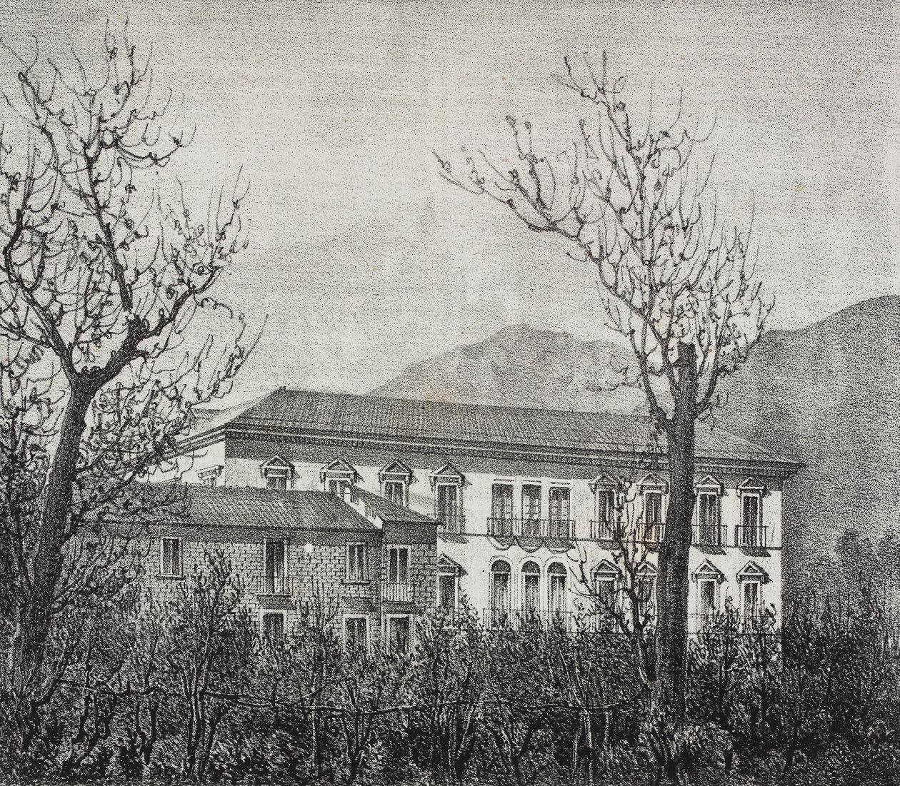 College of Avellino, Kampánie, Itálie, litografie Salvatore Puglia z Poliorama Pittoresco, n 2, 20. srpna od Salvatore Puglia