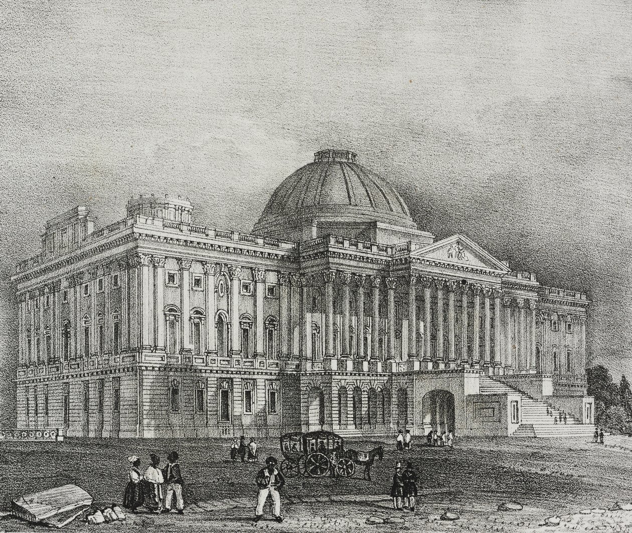 Fasáda budovy Capitolu ve Washingtonu, USA, litografie Salvatore Puglia z Poliorama Pittoresco, n 42, 28. května od Salvatore Puglia