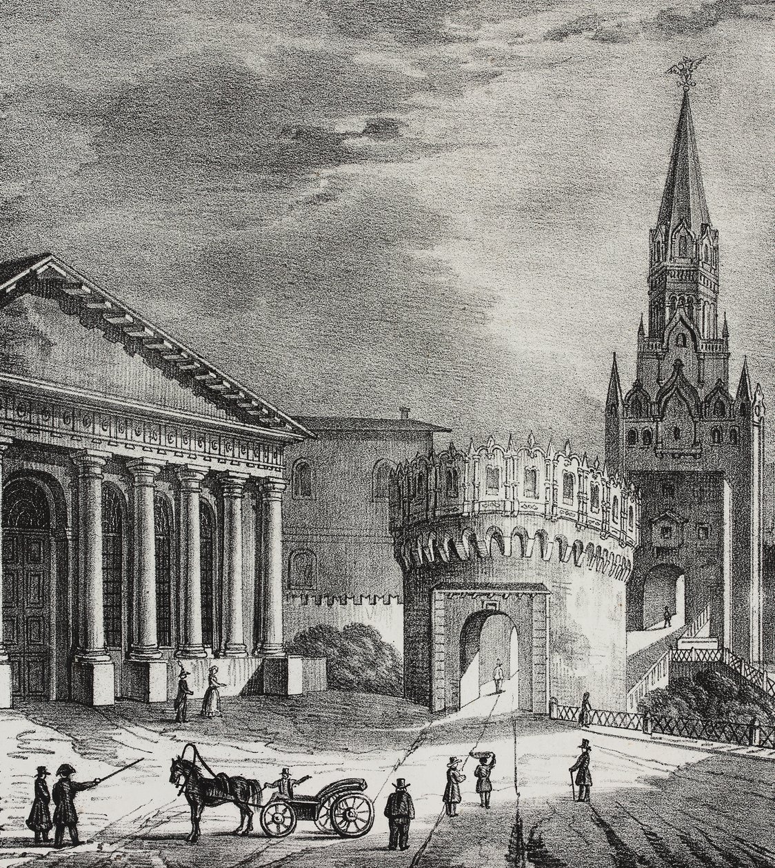 Brána Troitské věže (Trinity Tower), Kreml, Moskva, Rusko, litografie Salvatore Puglia z Poliorama Pittoresco, n 22, 7. ledna od Salvatore Puglia
