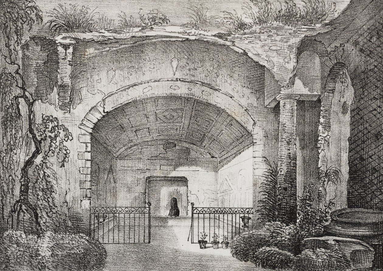 Hall ve starobylé vile prince z Caposele ve Formia, Lazio, Itálie, litografie Salvatore Puglia z Poliorama Pittoresco, n 23, 11. ledna od Salvatore Puglia