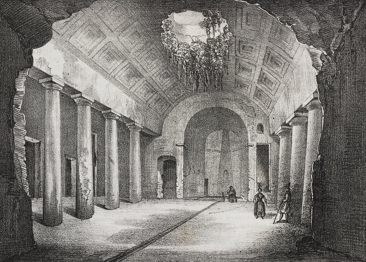 Hall ve starobylé vile prince z Caposele ve Formia, Lazio, Itálie, litografie Salvatore Puglia z Poliorama Pittoresco, n 23, 11. ledna od Salvatore Puglia