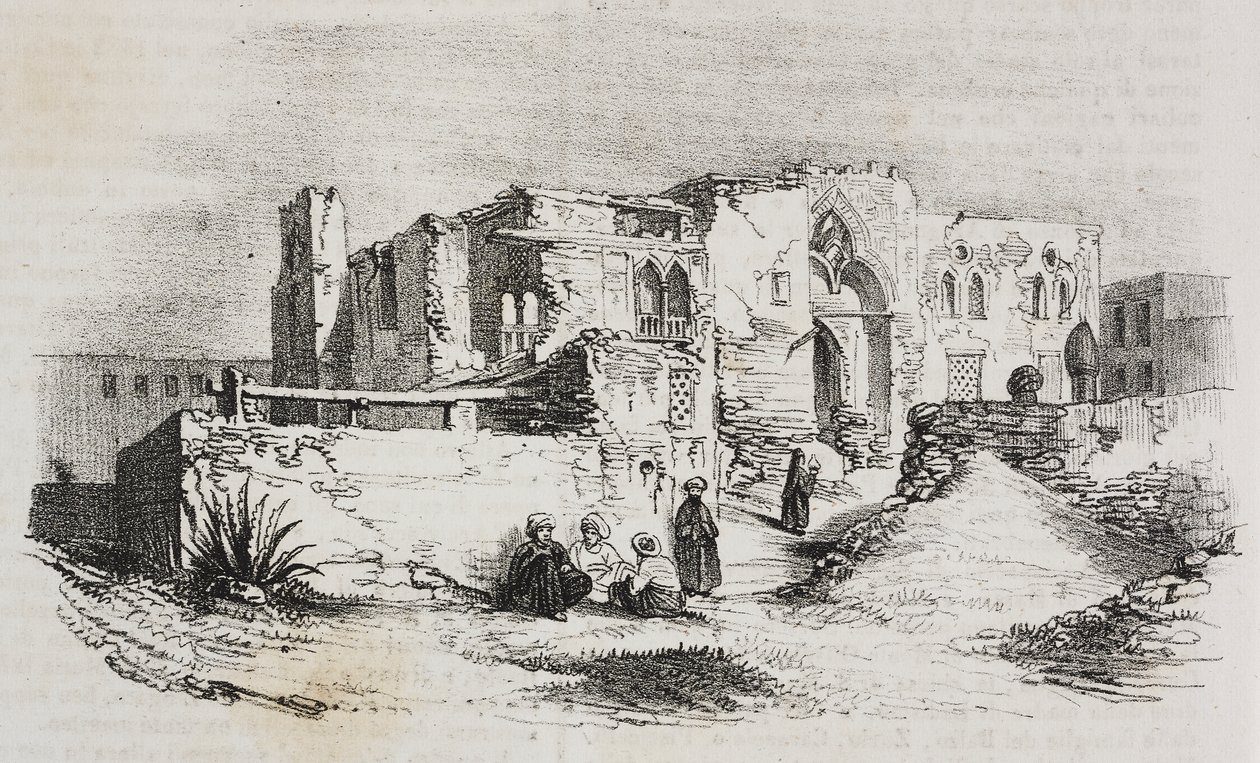 Talo, jossa Ludvig IX vangittiin Mansurassa, Egyptissä, Salvatore Puglian litografia Poliorama Pittorescosta, n:o 9, 5. lokakuuta od Salvatore Puglia