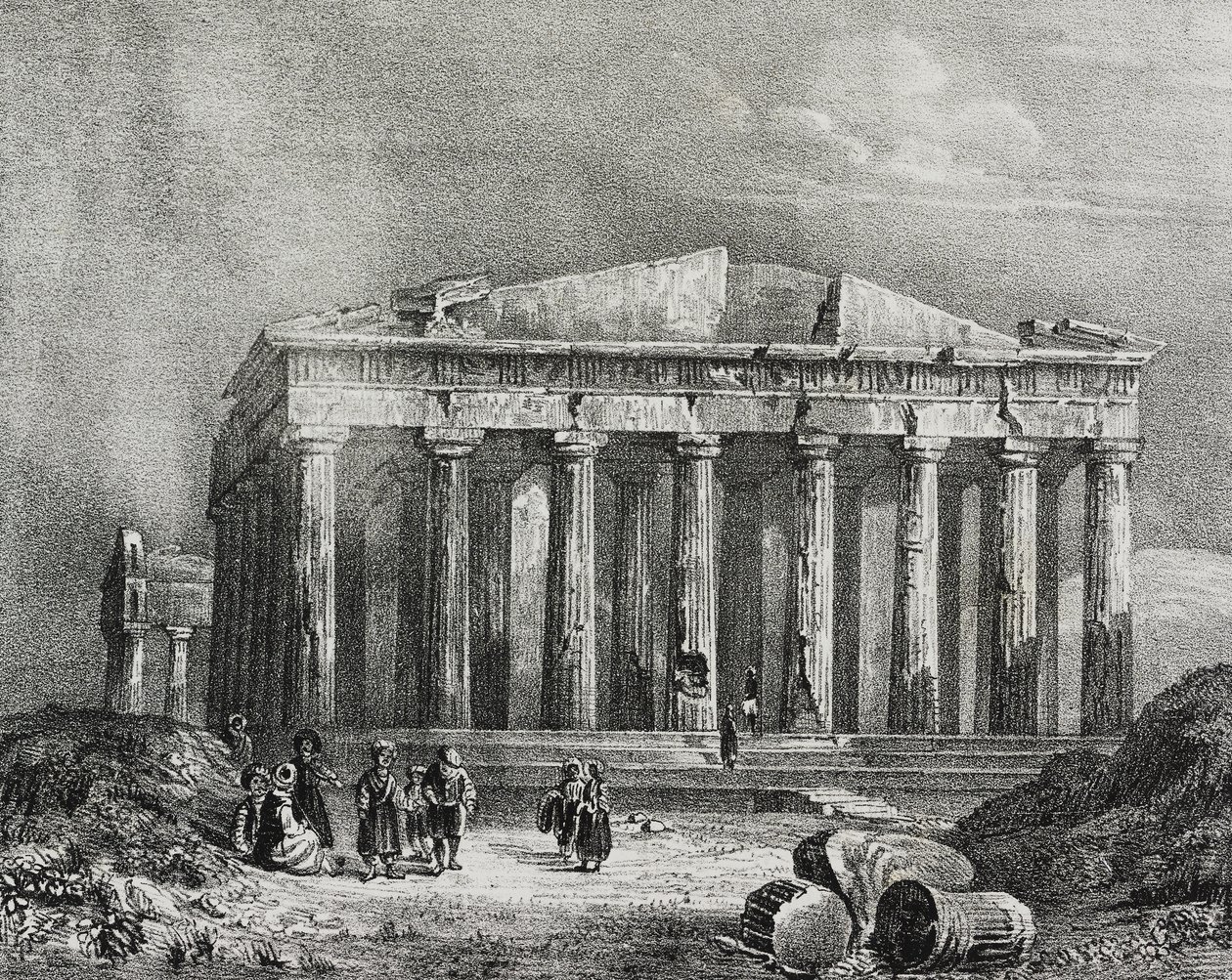 Parthenon, Akropole v Aténách, Řecko, litografie Salvatore Puglia z Poliorama Pittoresco, n 32, 19. března od Salvatore Puglia