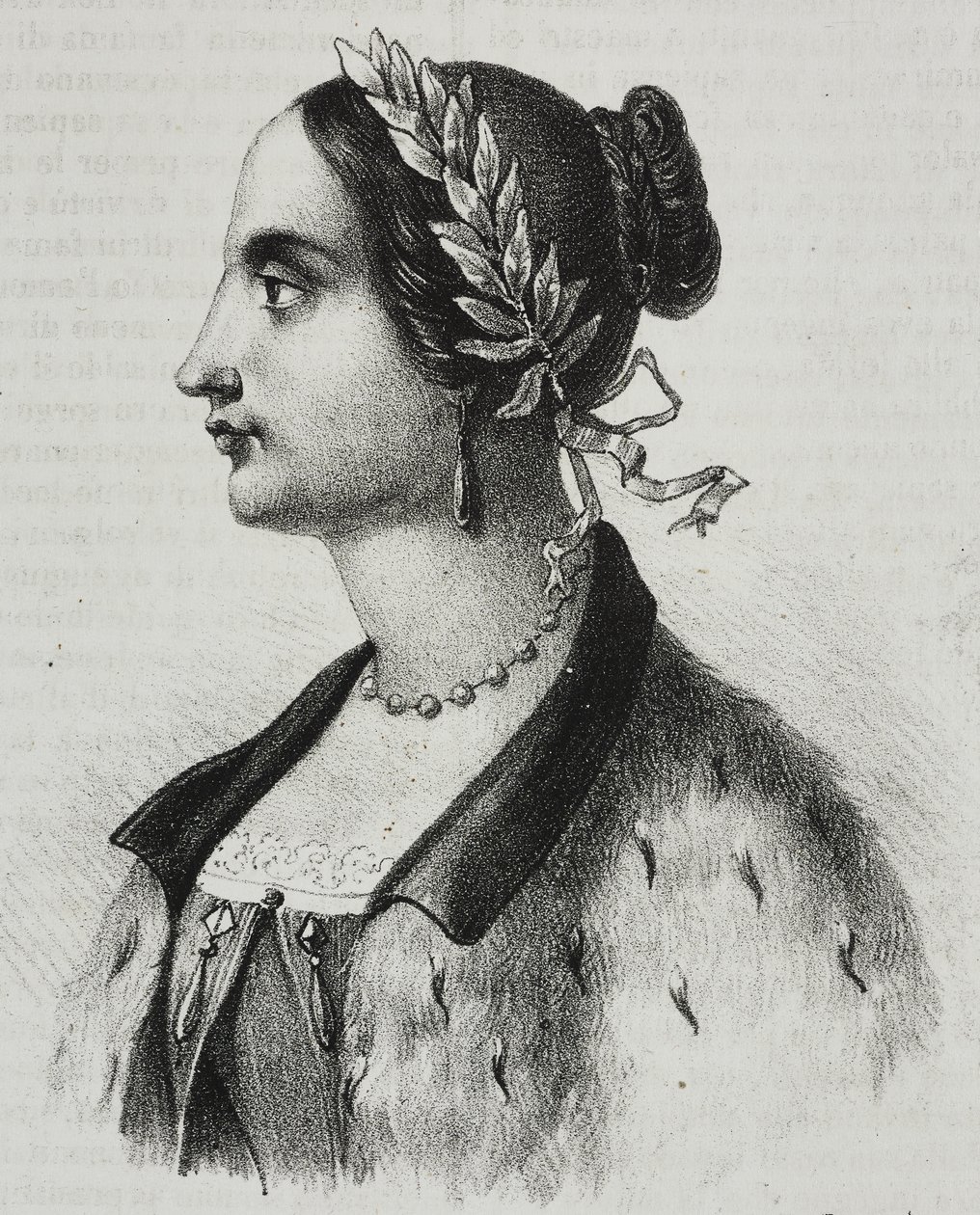 Muotokuva Laura Bassi Veratista (1711-1778), italialainen fyysikko ja akateemikko, Salvatore Puglian litografia Poliorama Pittorescosta, n:o 4, 4. syyskuuta od Salvatore Puglia