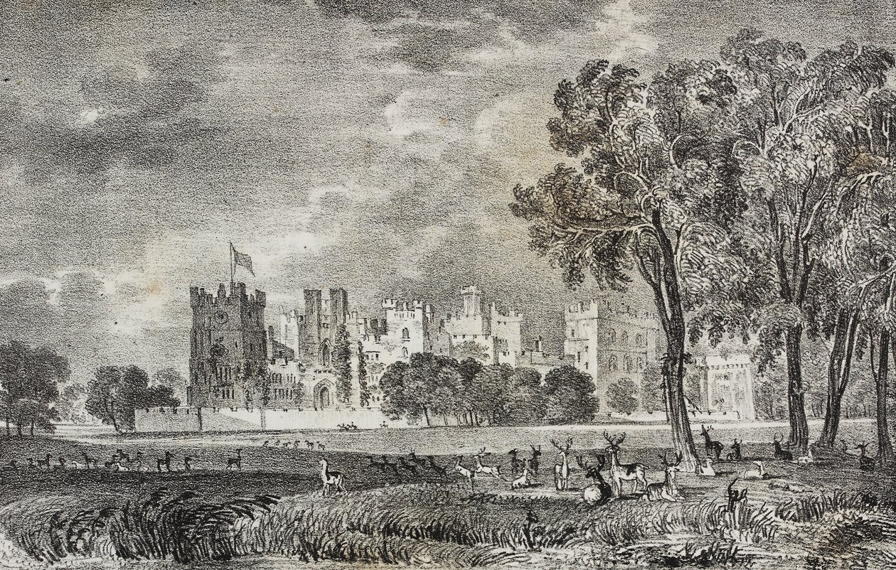 Raby Castle, Durham, Englanti, Iso-Britannia, Salvatore Puglian litografia Poliorama Pittorescosta, n:o 42, 27. toukokuuta od Salvatore Puglia