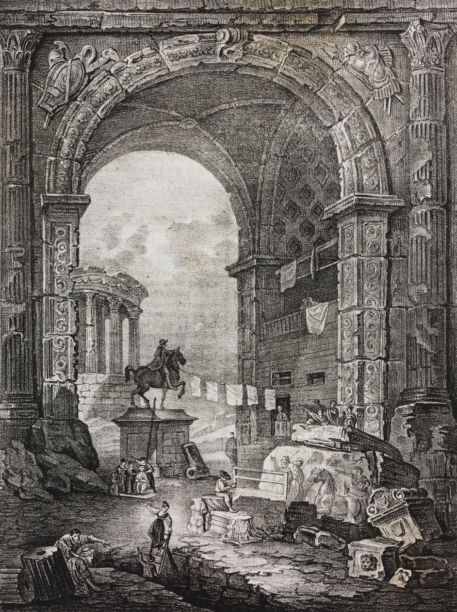 Římské ruiny, obraz Hubert Robert (1733-1808), litografie Salvatore Puglia z Poliorama Pittoresco, n 28, 17. února od Salvatore Puglia