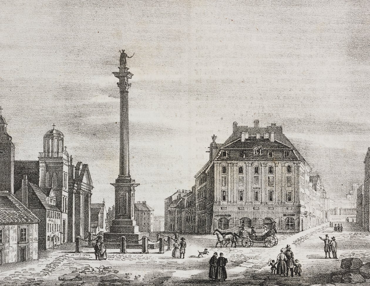 Zikmundův sloup, na památku krále Sigismund III Vasa (1566-1632), Varšava, Polsko, litografie Salvatore Puglia z Poliorama Pittoresco, n 46, 21. června od Salvatore Puglia