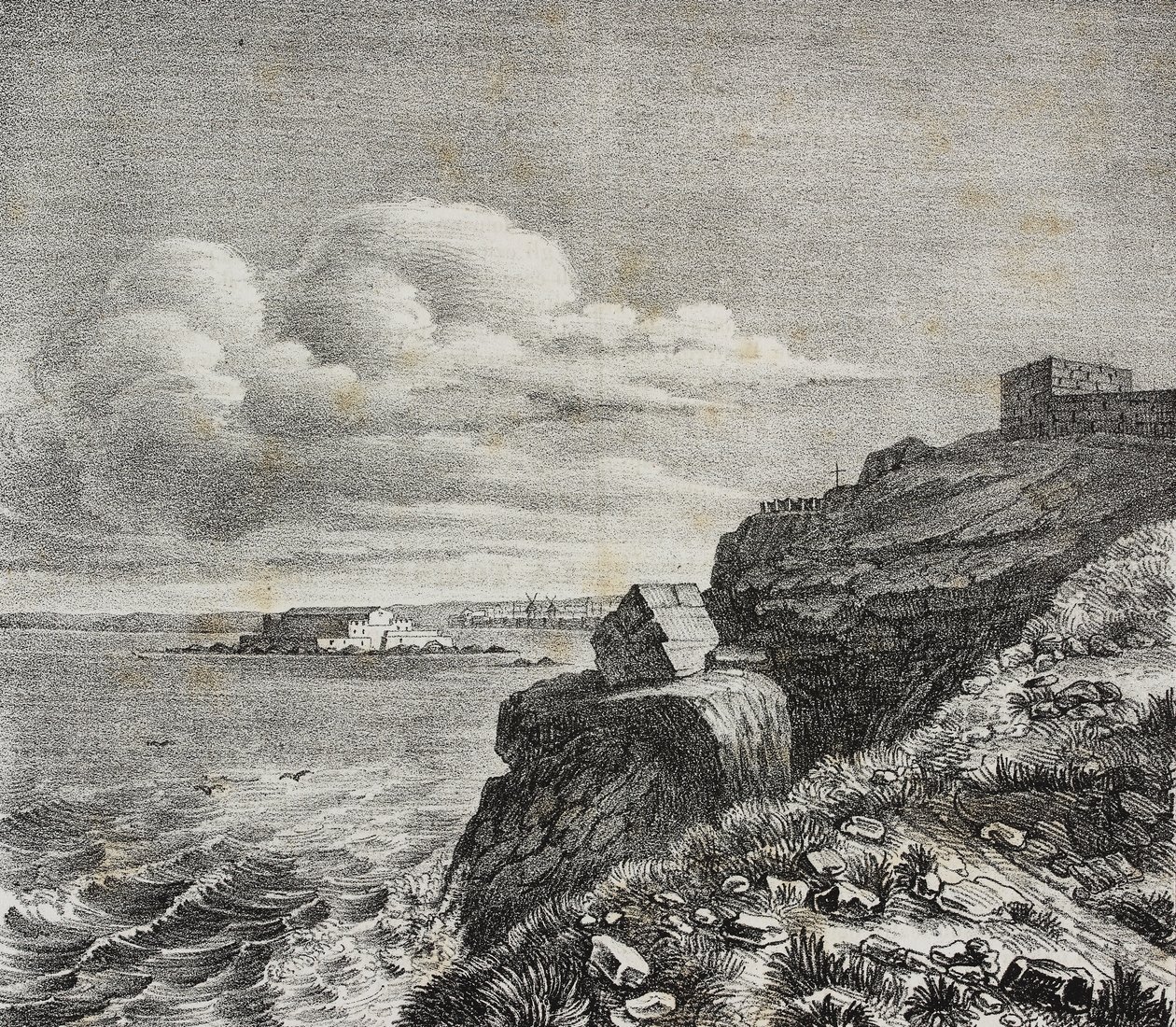 Hrobka pro Francois-Rene de Chateaubriand v Saint-Malo, Francie, litografie Gaetano Riccio z Poliorama Pittoresco, n 32, 18. března od Salvatore Puglia