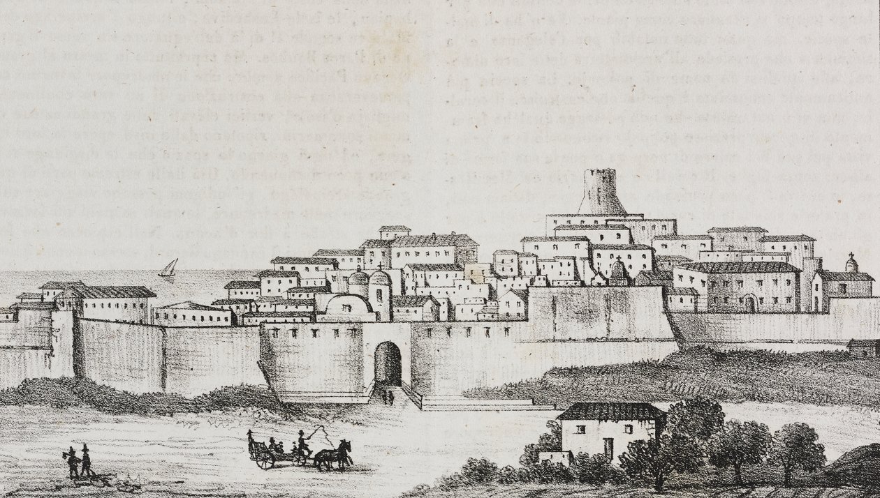 Pohled na Crotone, Calabria, Itálie, litografie Salvatore Puglia z Poliorama Pittoresco, n 12, 26. října od Salvatore Puglia