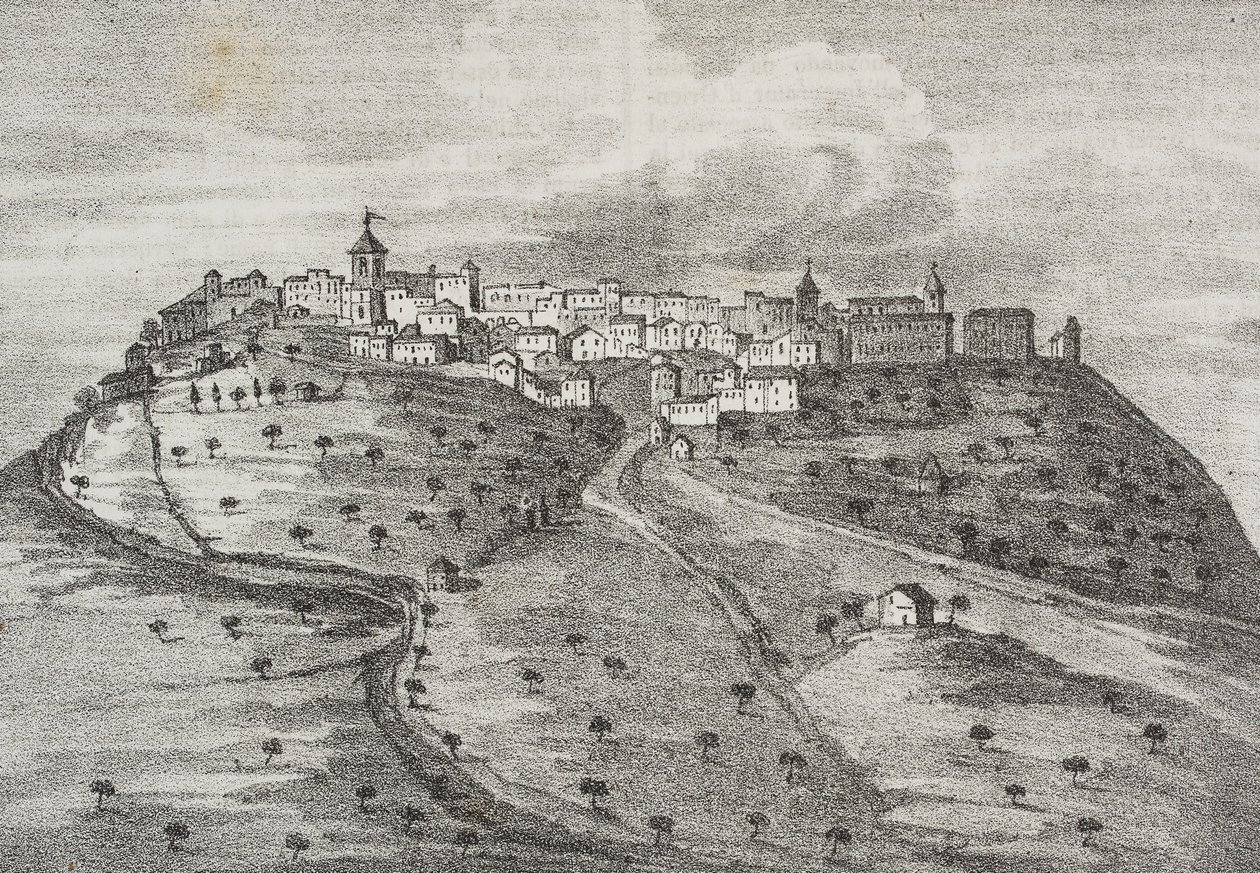 Pohled na Montefuscolo, dnes Montefusco, Kampánie, Itálie, litografie Salvatore Puglia z Poliorama Pittoresco, n 41, 20. května od Salvatore Puglia