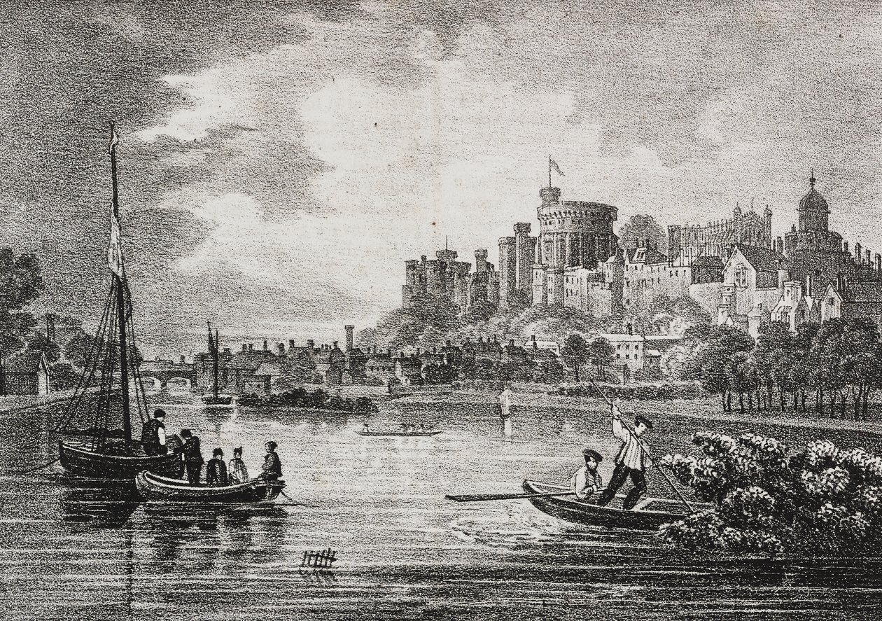 Näkymä Windsorin linnasta, Englanti, Iso-Britannia, Salvatore Puglian litografia Poliorama Pittorescosta, n:o 32, 15. maaliskuuta od Salvatore Puglia