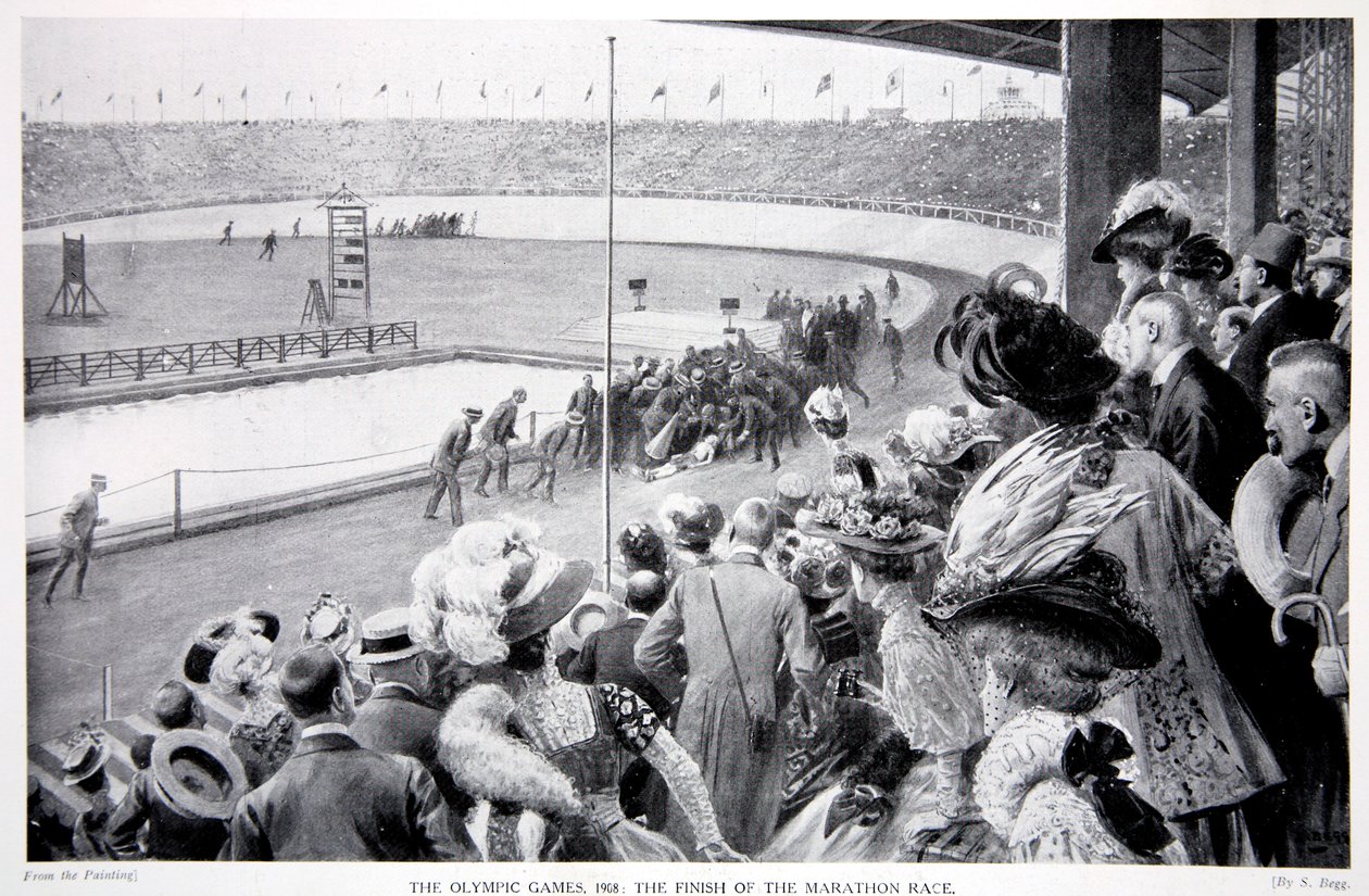 Finiš maratonského závodu, olympijské hry, 1908 od Samuel Begg