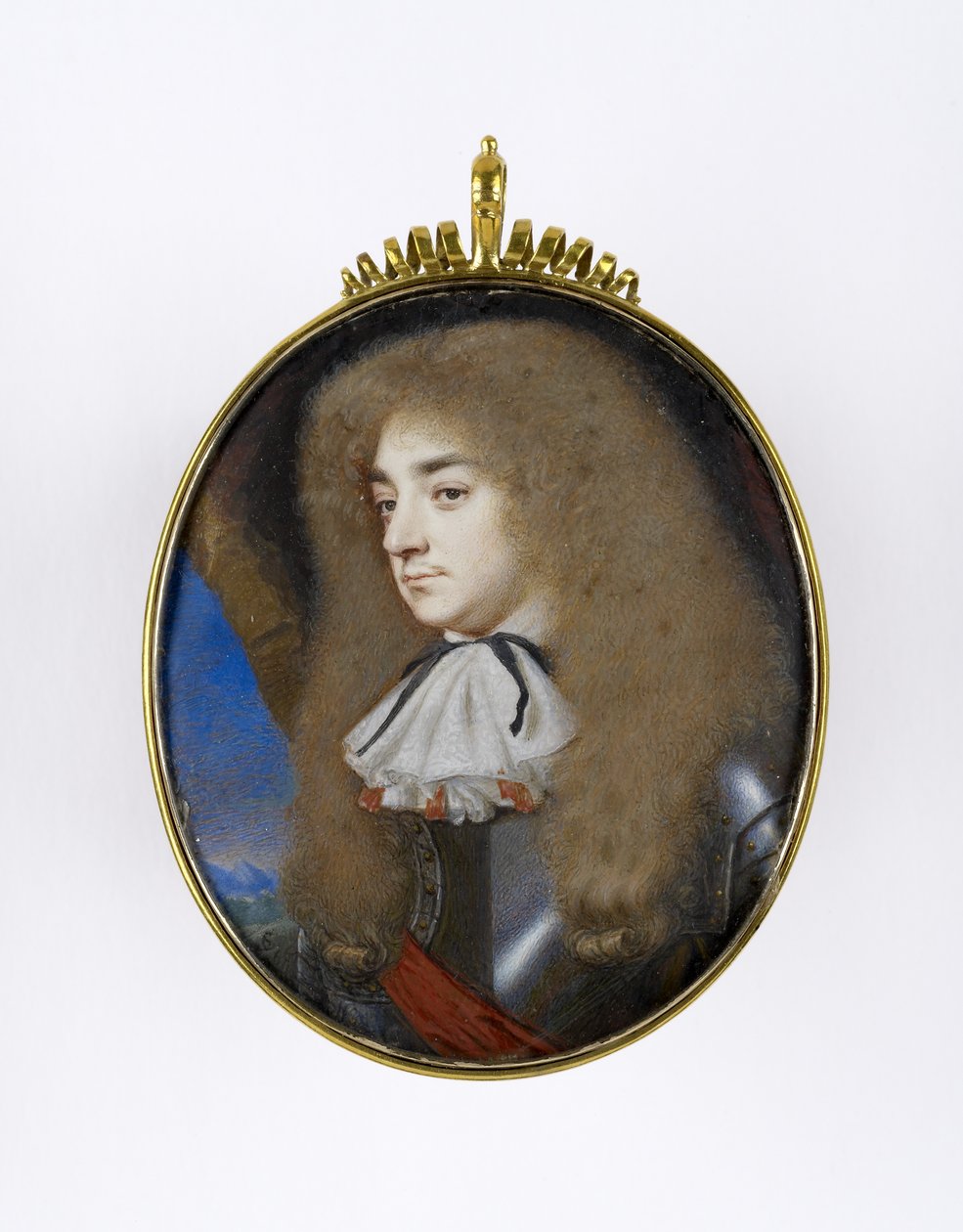 Portrétní miniatura muže v brnění, cca 1660 (wc na pergamenu na kartě) od Samuel Cooper