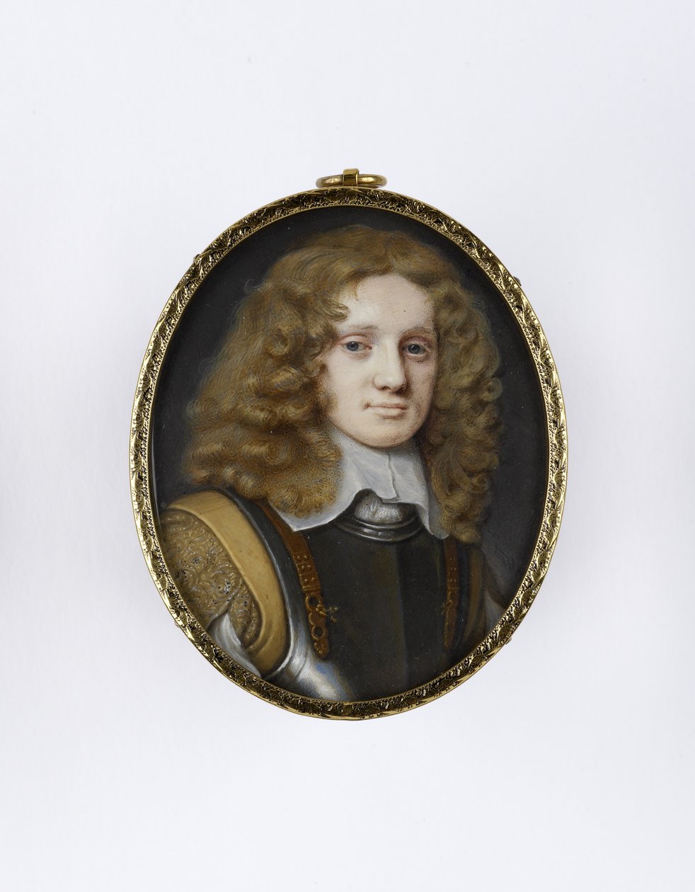 Portrétní miniatura muže v brnění, cca 1660 (wc na pergamenu na kartě) od Samuel Cooper