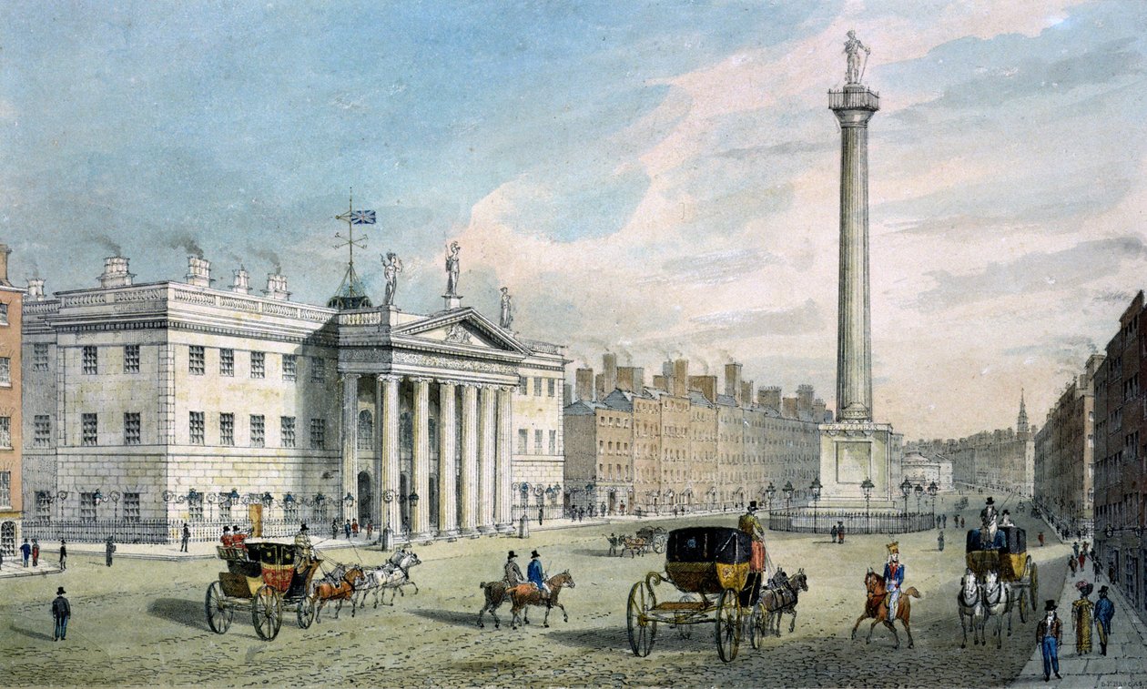 Sackville Street, Dublin, ukazující poštu a Nelsonův sloup od Samuel Frederick Brocas