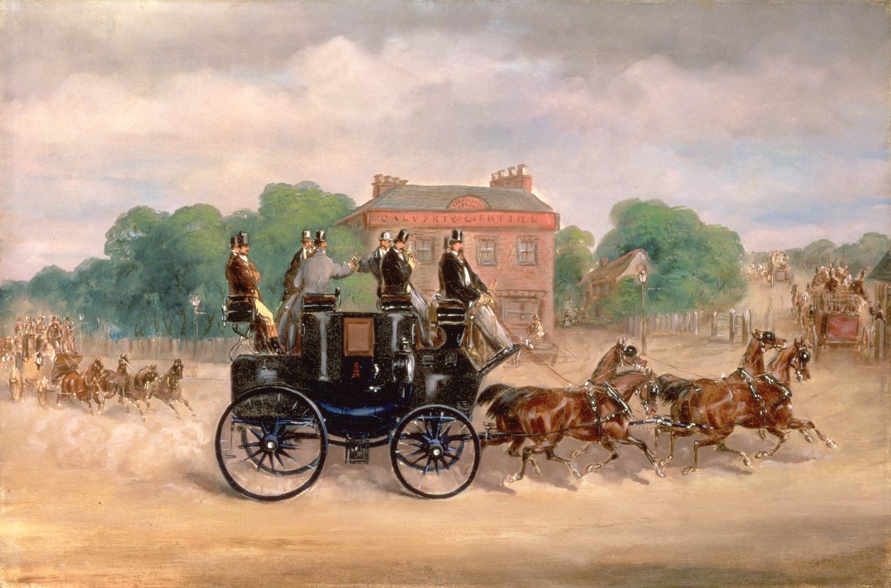Drags of the Four-in-Hand Club kolem Five Bells Tavern, New Cross od Samuel Henry Alken