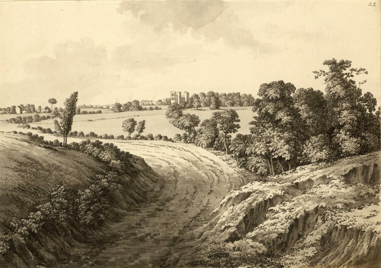 Hardwick Hall z Thakley Lane v Derbyshire od Samuel Hieronymous Grimm