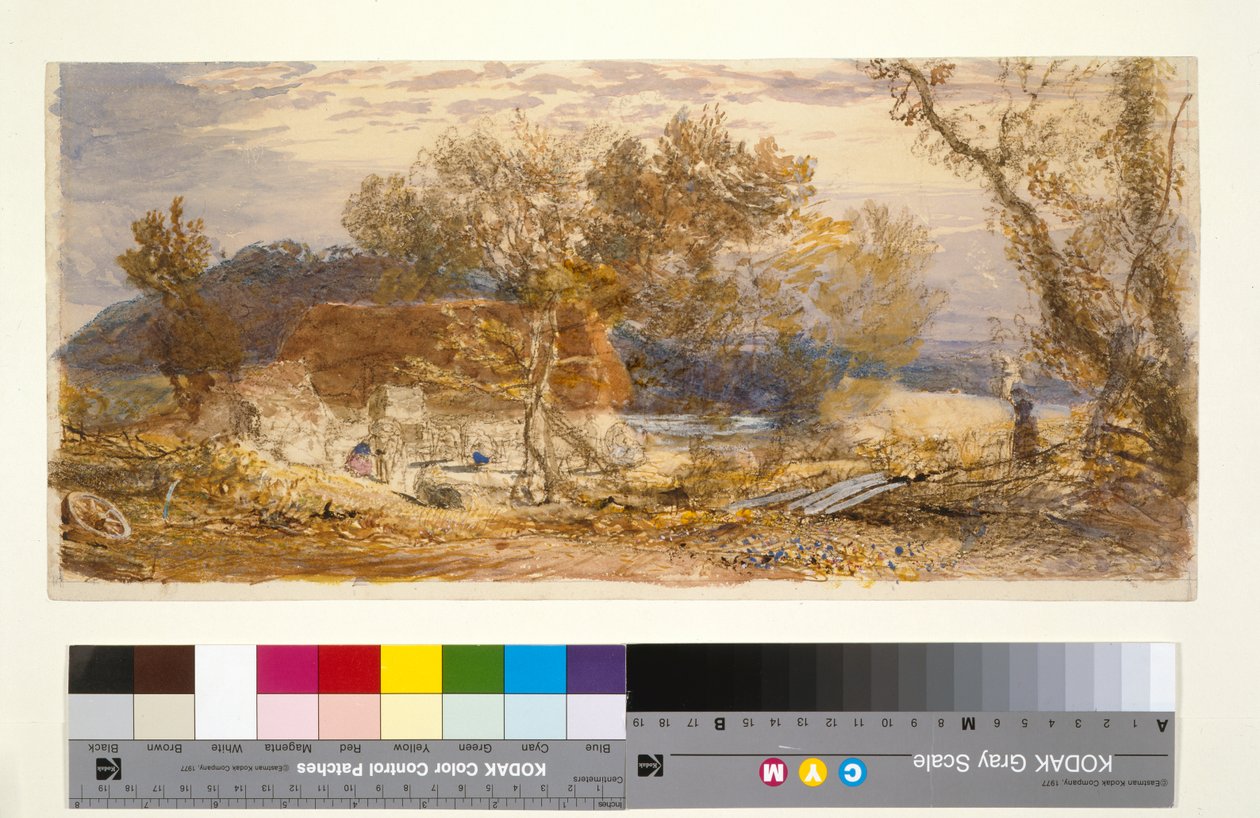 Farma v Kentu, kolem 1826-32 (hnědé a modré křídy a wc) od Samuel Palmer