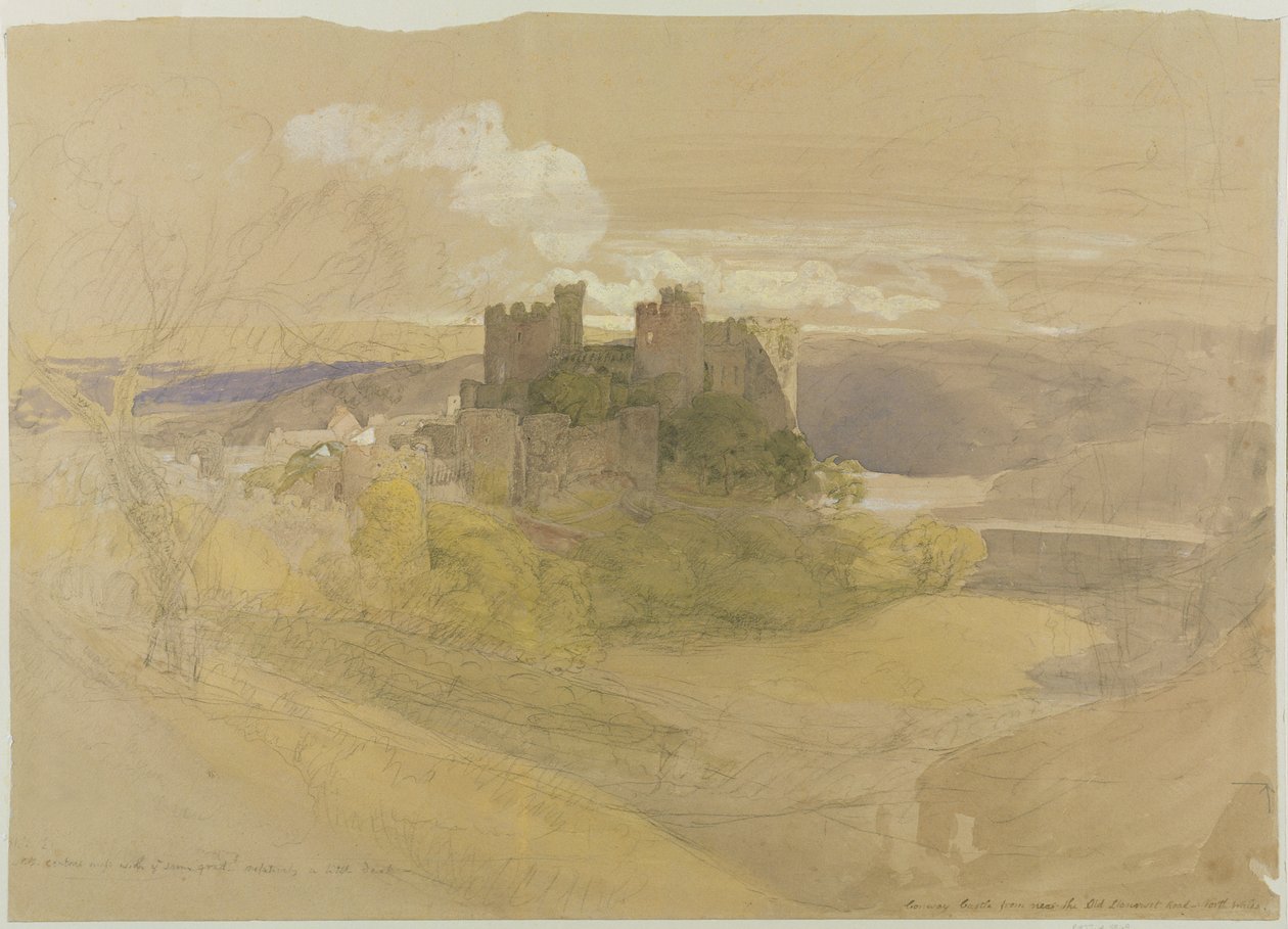 Hrad Conway (grafit, wc a kvaš na papíře připevněné na kartě) od Samuel Palmer